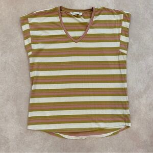 DOWNEAST Striped Muscle tee | size medium | mustard pink and cream